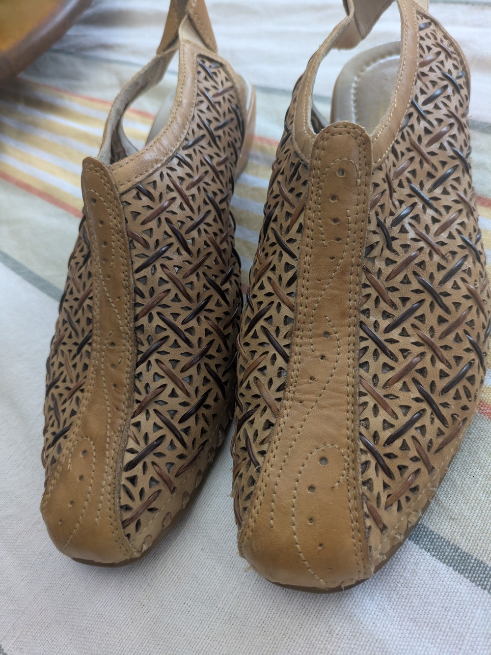 PIKOLINOS Tan Laser-Cut Slingback Mules